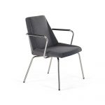 Nios Guest Gray Chair, 4-Leg Metal Base, Leather Arm Cap