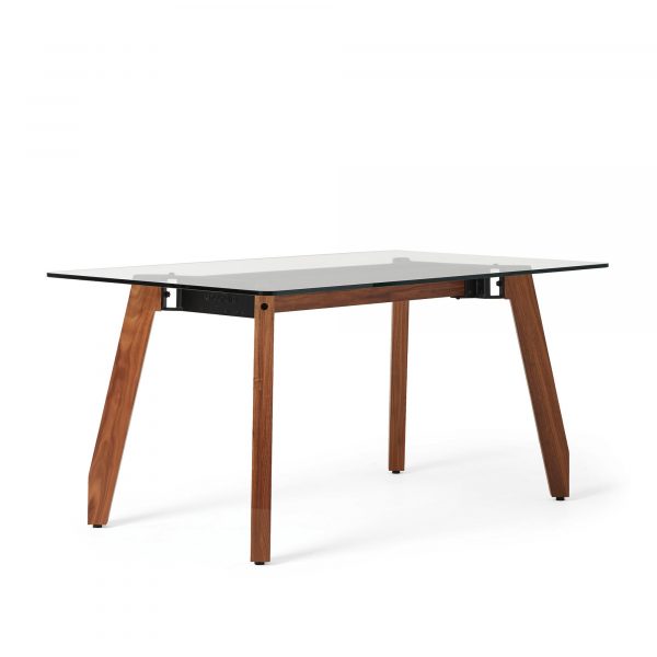 WorkSmith Glass Top Table, Wood Legs