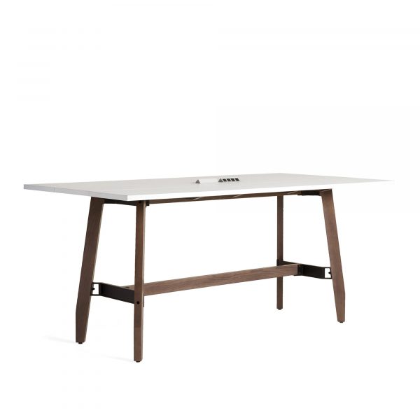 WorkSmith Bar-Height Table, Wood Legs, Power