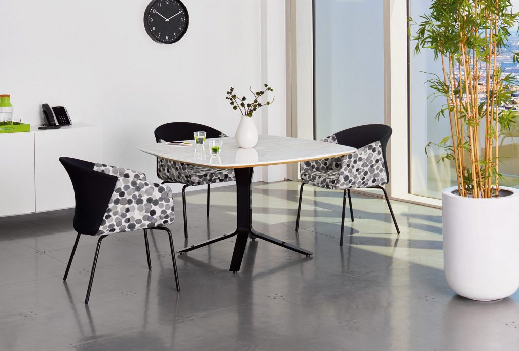 Vero 29-Inch High Corian Square Table, Fling Guest Chairs