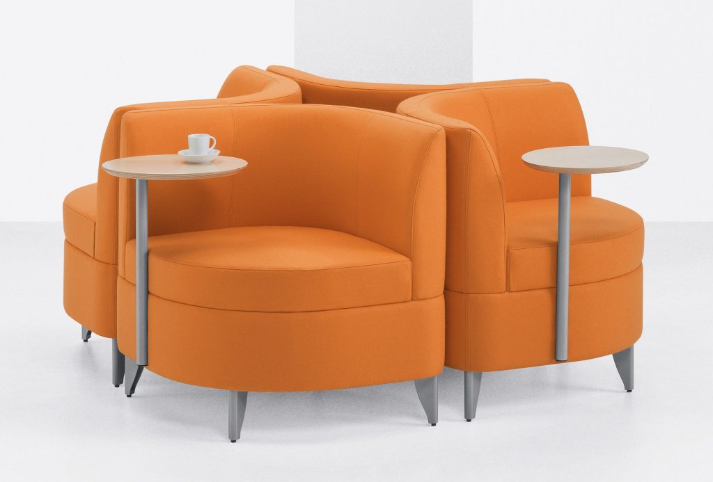 Orange Leaf Lounge Chairs in Cluster with Rotating Tablets